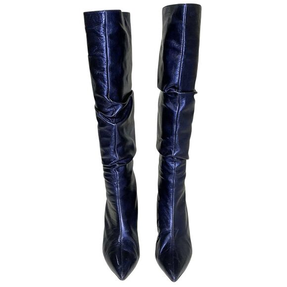 Christian Louboutin Epic Trotta 70MM Blue Metallic Leather Knee High Boots 37.5 - Picture 6 of 14